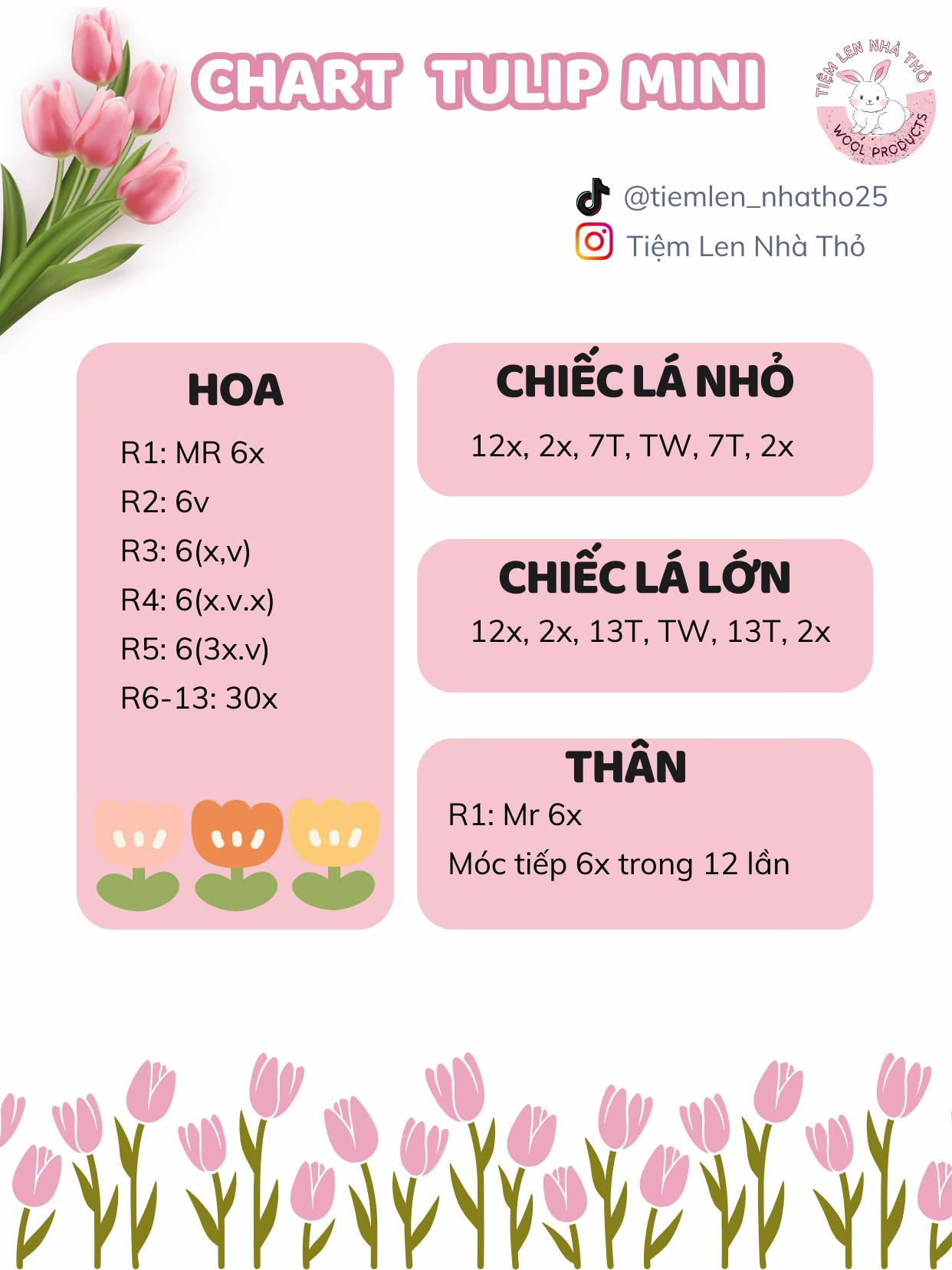Chart hướng dẫn móc len hoa Tulip mini