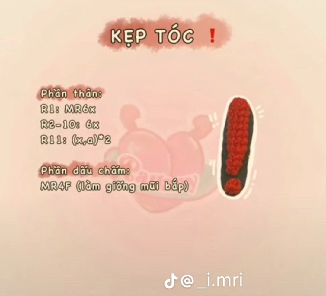 Chart hướng dẫn móc len kẹp tóc: dấu chấm than, tia sét, giọt nước