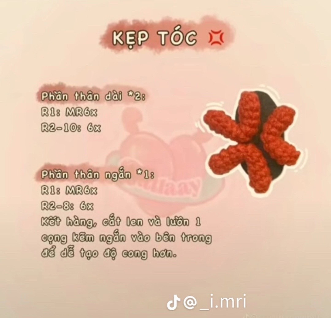 Chart hướng dẫn móc len kẹp tóc: dấu chấm than, tia sét, giọt nước