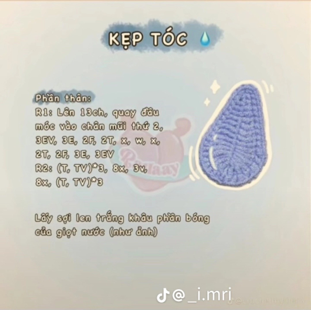 Chart hướng dẫn móc len kẹp tóc: dấu chấm than, tia sét, giọt nước