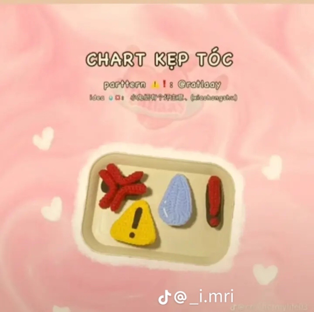 Chart hướng dẫn móc len kẹp tóc: dấu chấm than, tia sét, giọt nước