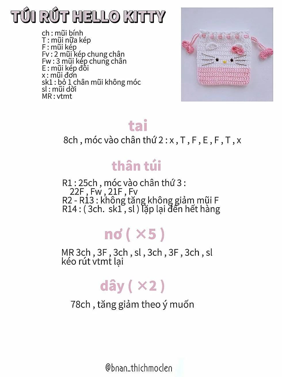Chart hướng dẫn móc len túi rút hình nhân vật dễ thương