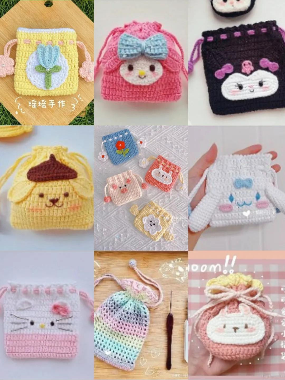 Chart hướng dẫn móc len túi rút hình nhân vật dễ thương