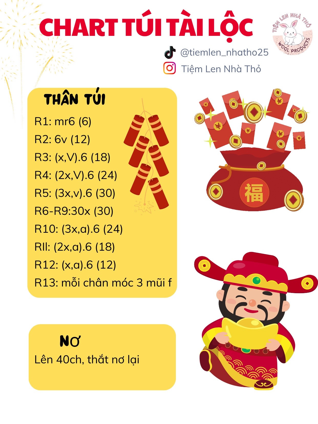 Chart hướng dẫn móc len Túi Tài Lộc may mắn Tết