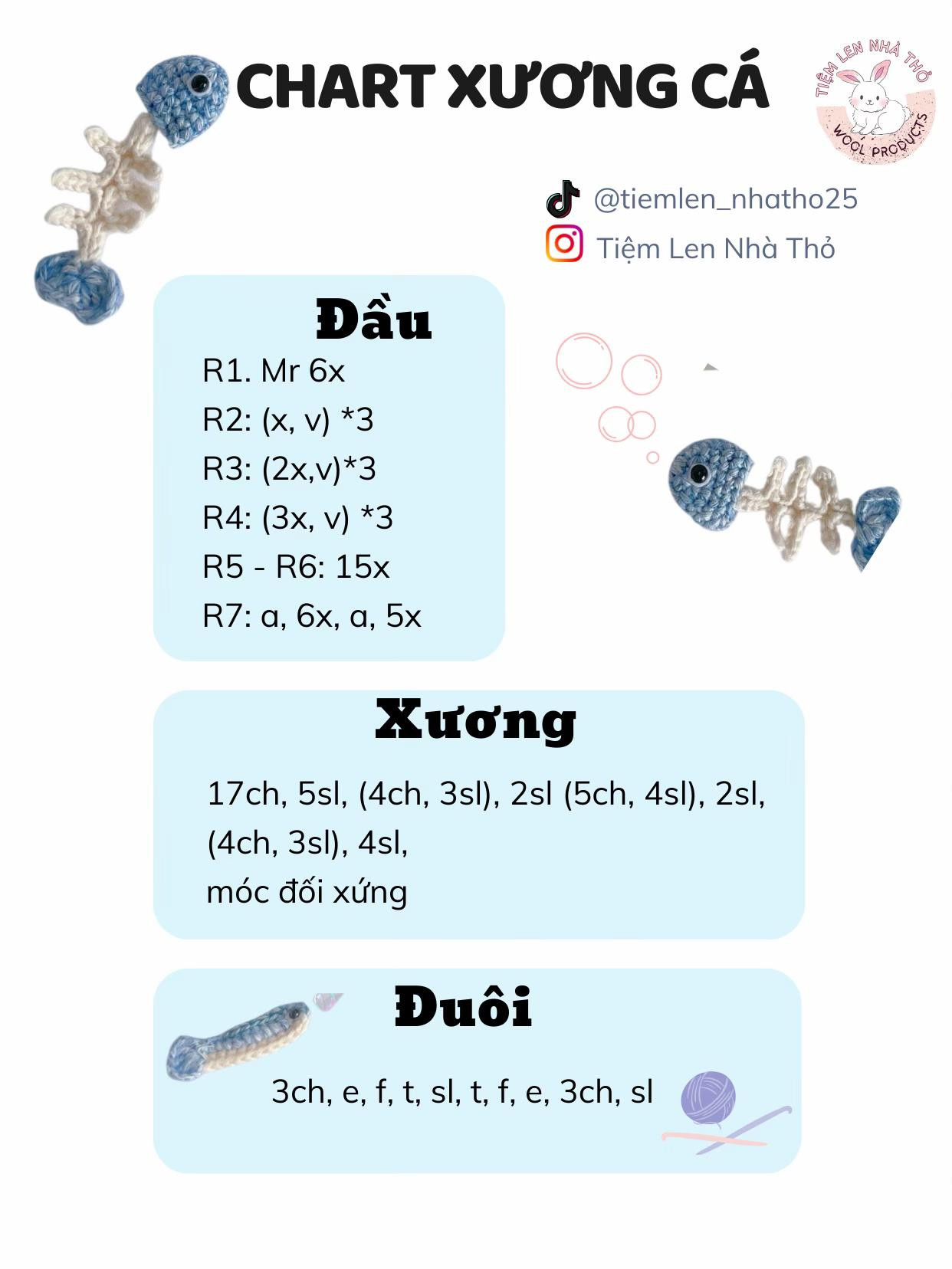 Chart hướng dẫn móc len xương cá dễ thương
