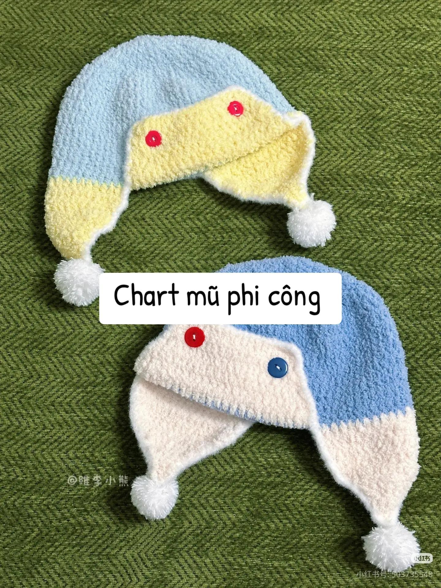 Chart hướng dẫn móc mũ phi công màu xanh và kem