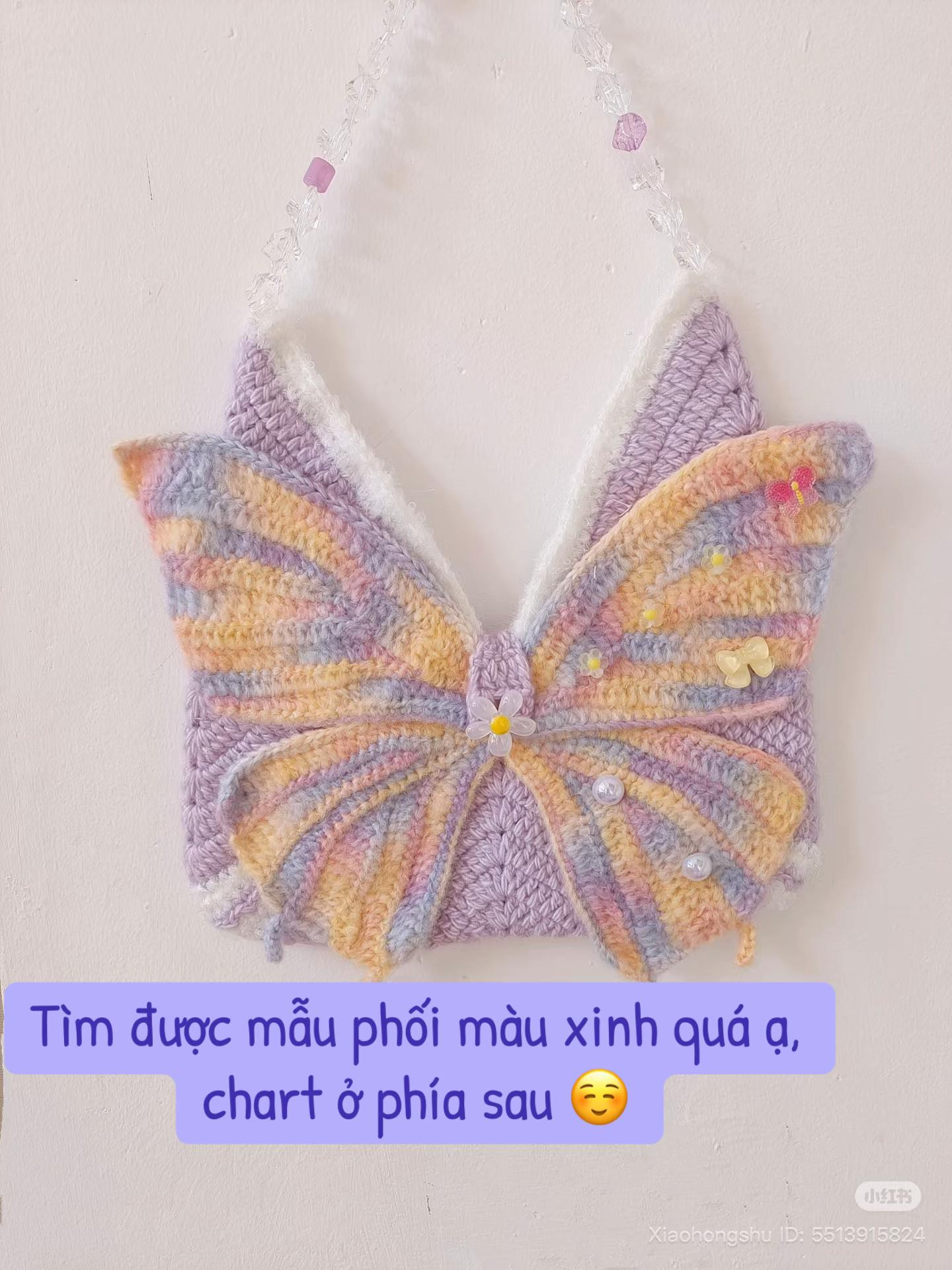 Chart hướng dẫn móc túi hình cánh bướm pastel