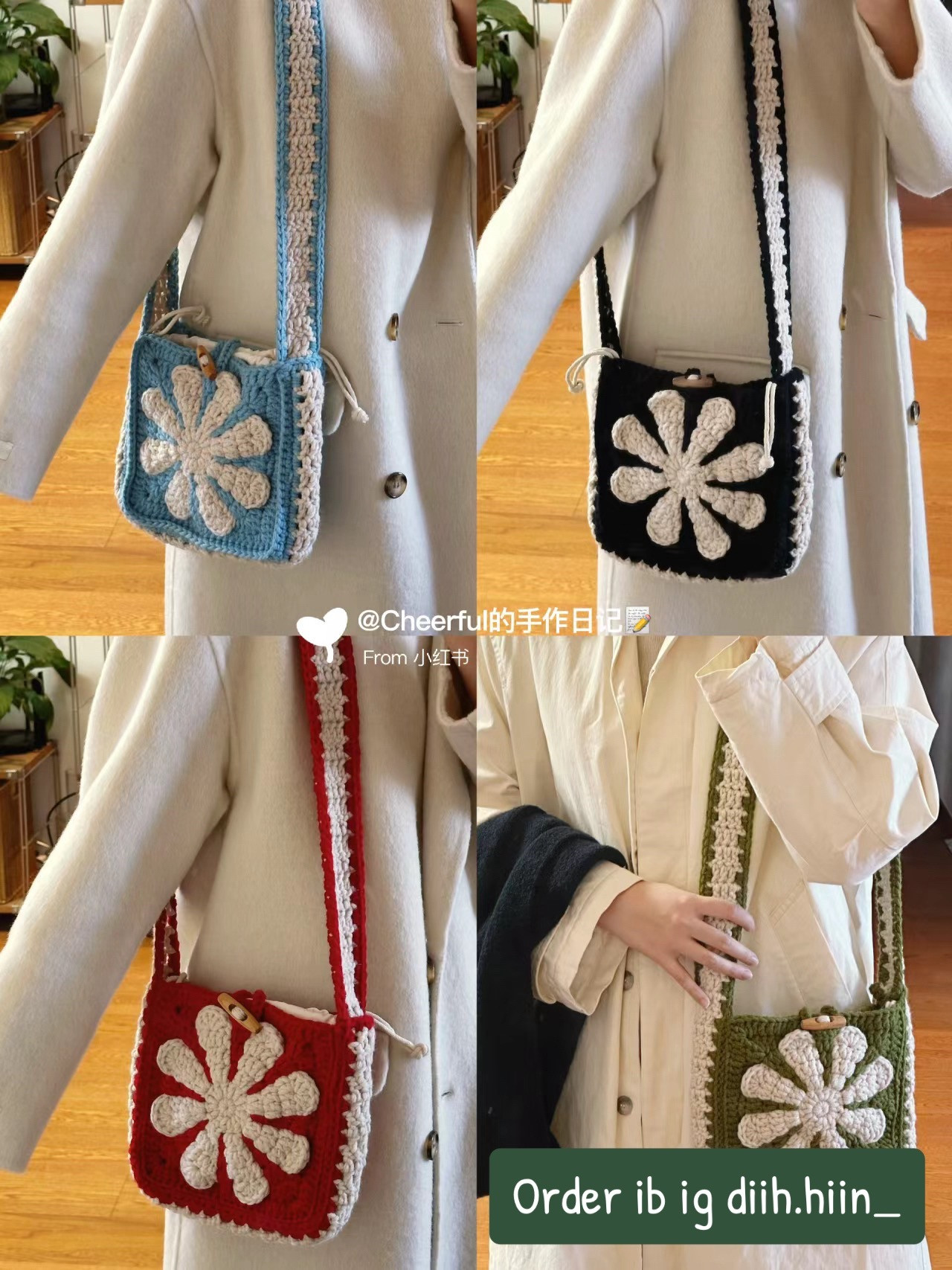 Chart hướng dẫn móc túi xách hoa雏菊 màu xanh lá