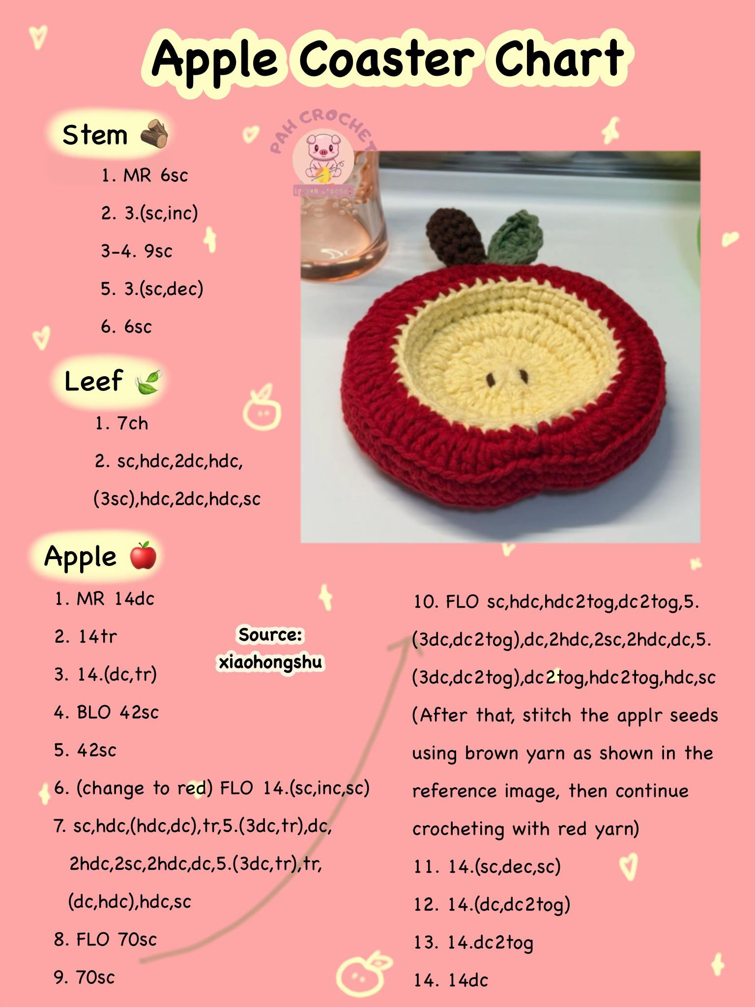 Chart Lót Ly Hình Quả Táo Móc Len Màu Đỏ