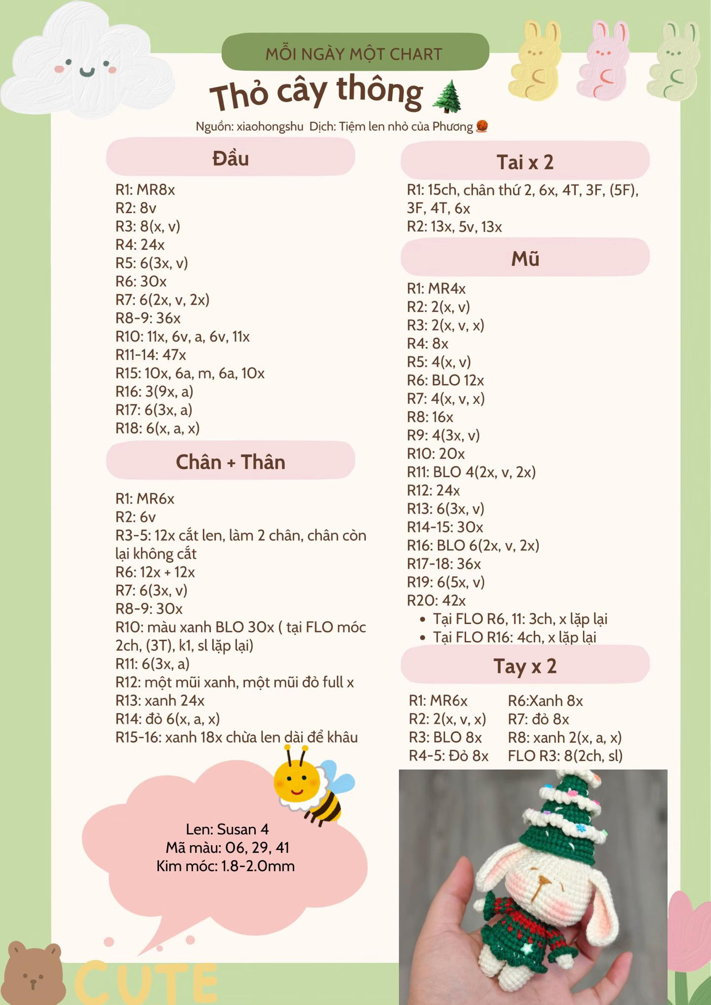 Chart miễn phí móc len Thỏ Noel và Thỏ Cây thông dễ thương