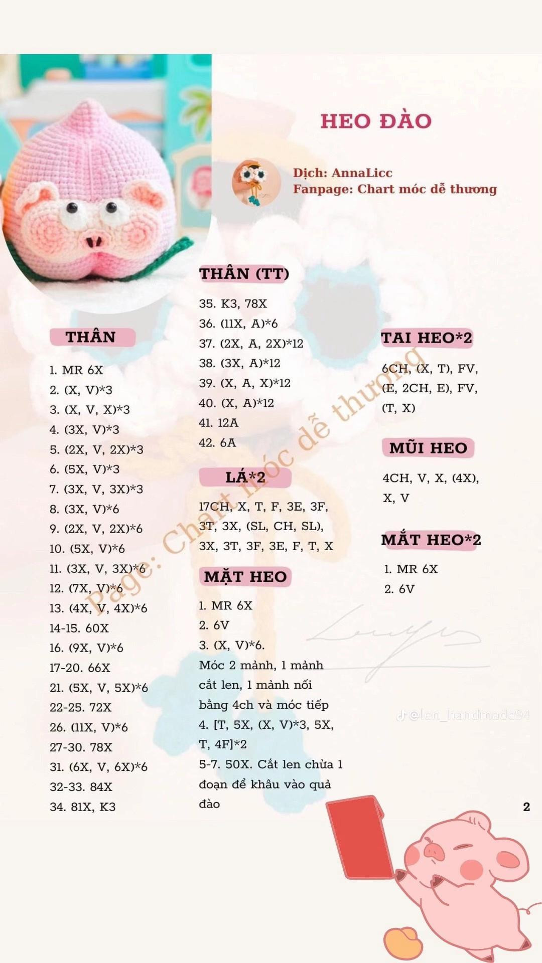 Chart móc bộ sưu tập Heo Trái Cây: Dâu, Lê, Đào, Sấu Riêng
