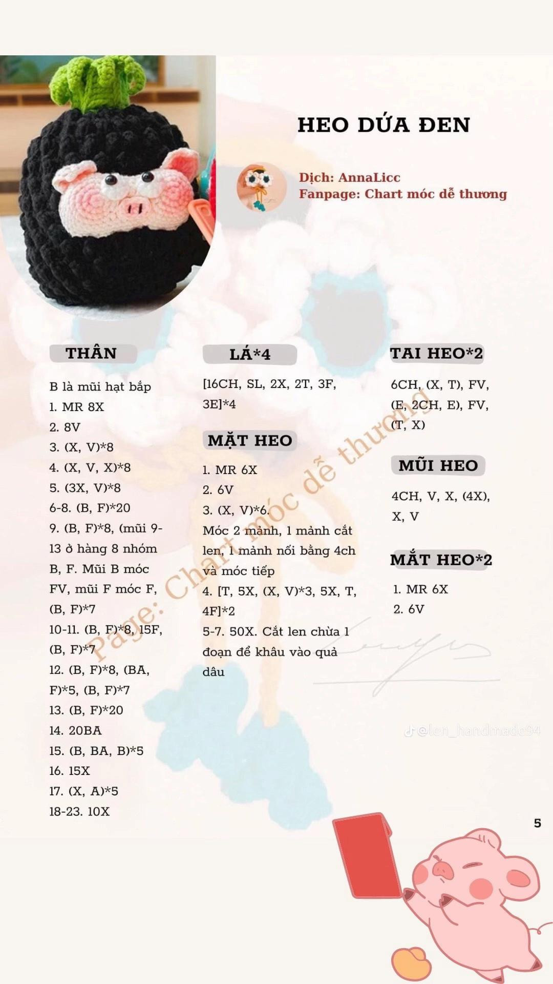 Chart móc bộ sưu tập Heo Trái Cây: Dâu, Lê, Đào, Sấu Riêng