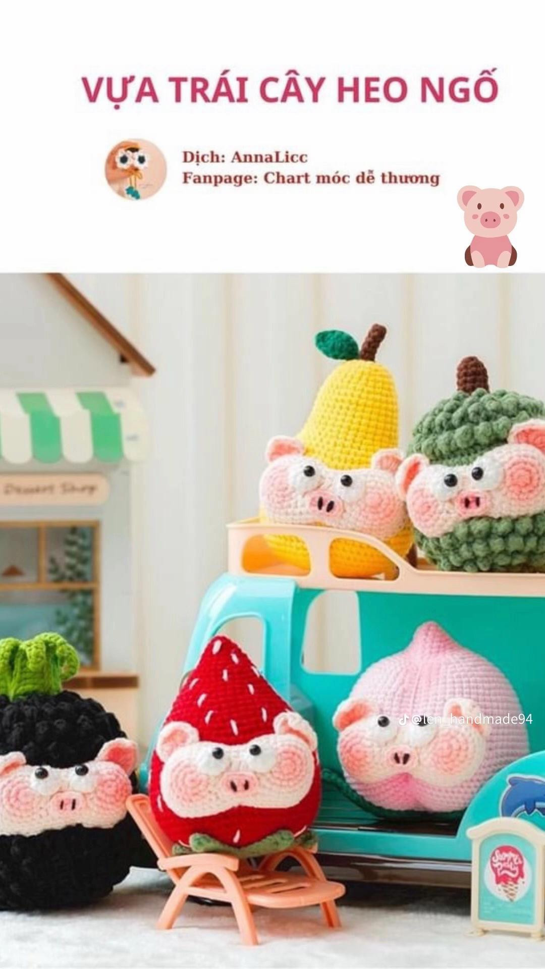 Chart móc bộ sưu tập Heo Trái Cây: Dâu, Lê, Đào, Sấu Riêng