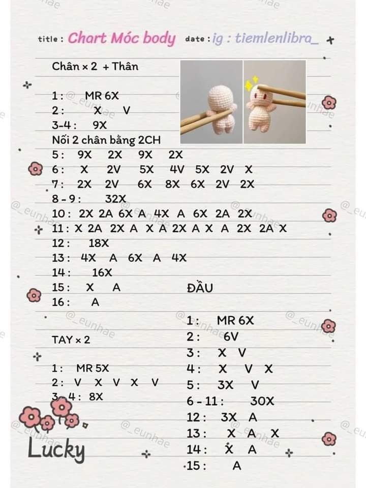 Chart Móc body búp bê Lucky màu hồng trắng