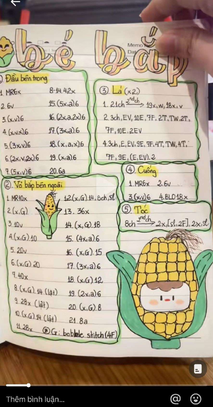 Chart móc búp bê bắp ngô dễ thương