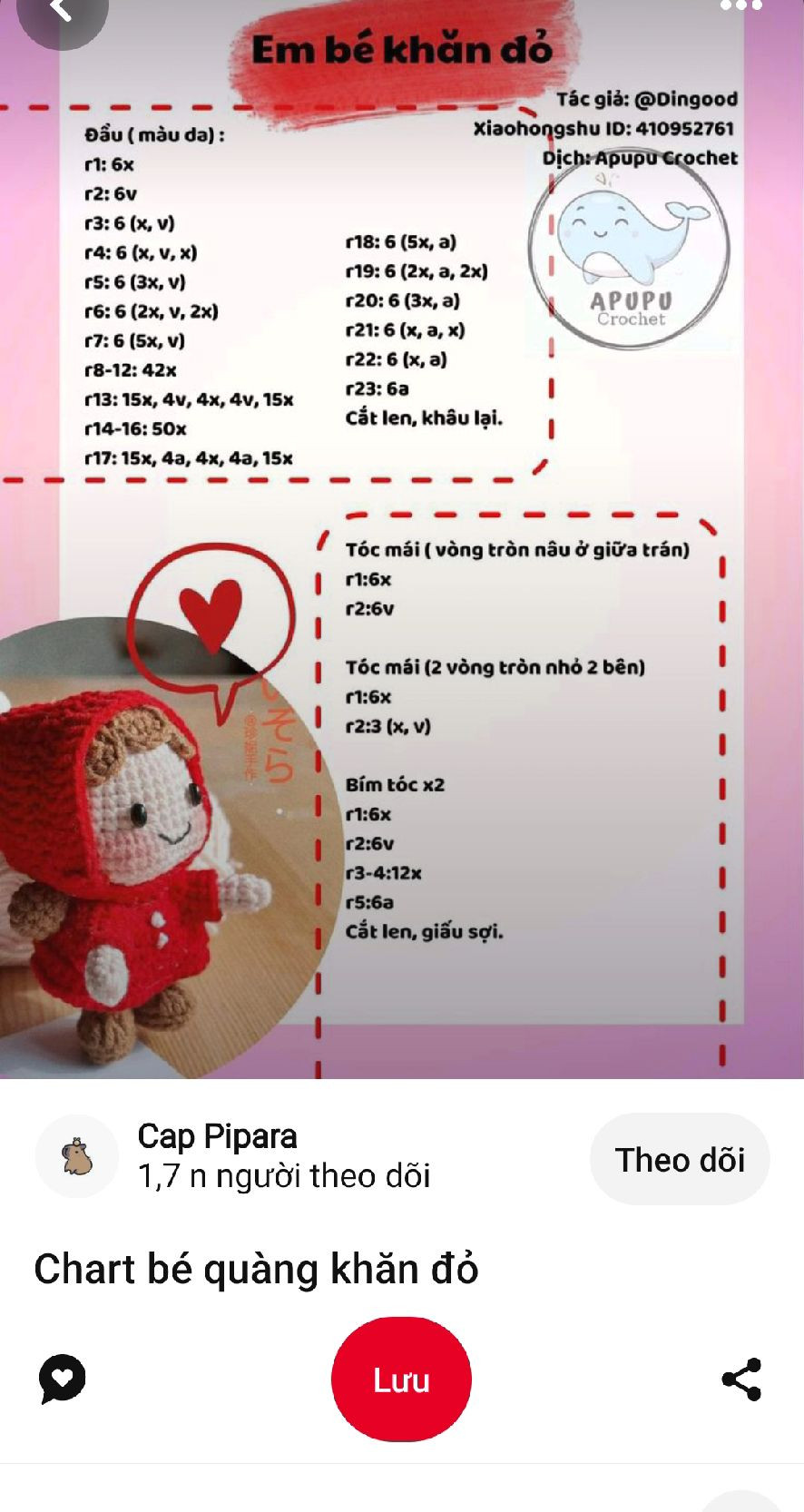 Chart móc búp bê bé quàng khăn đỏ