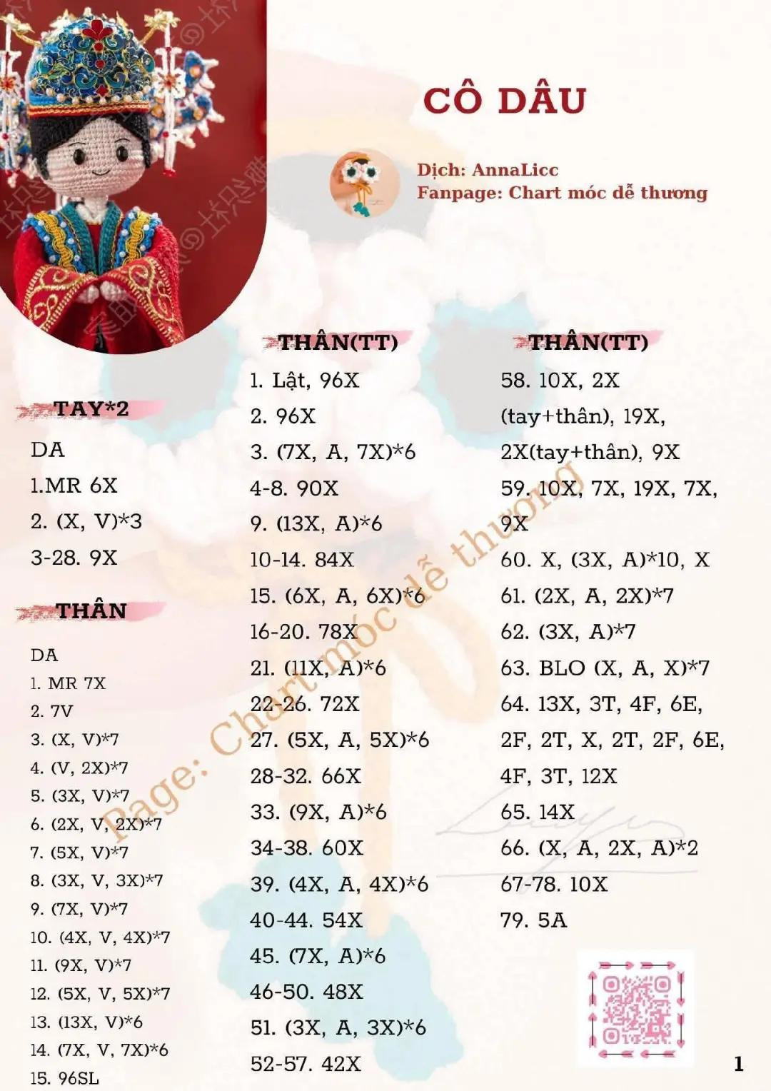 Chart móc búp bê Cô dâu trang phục truyền thống