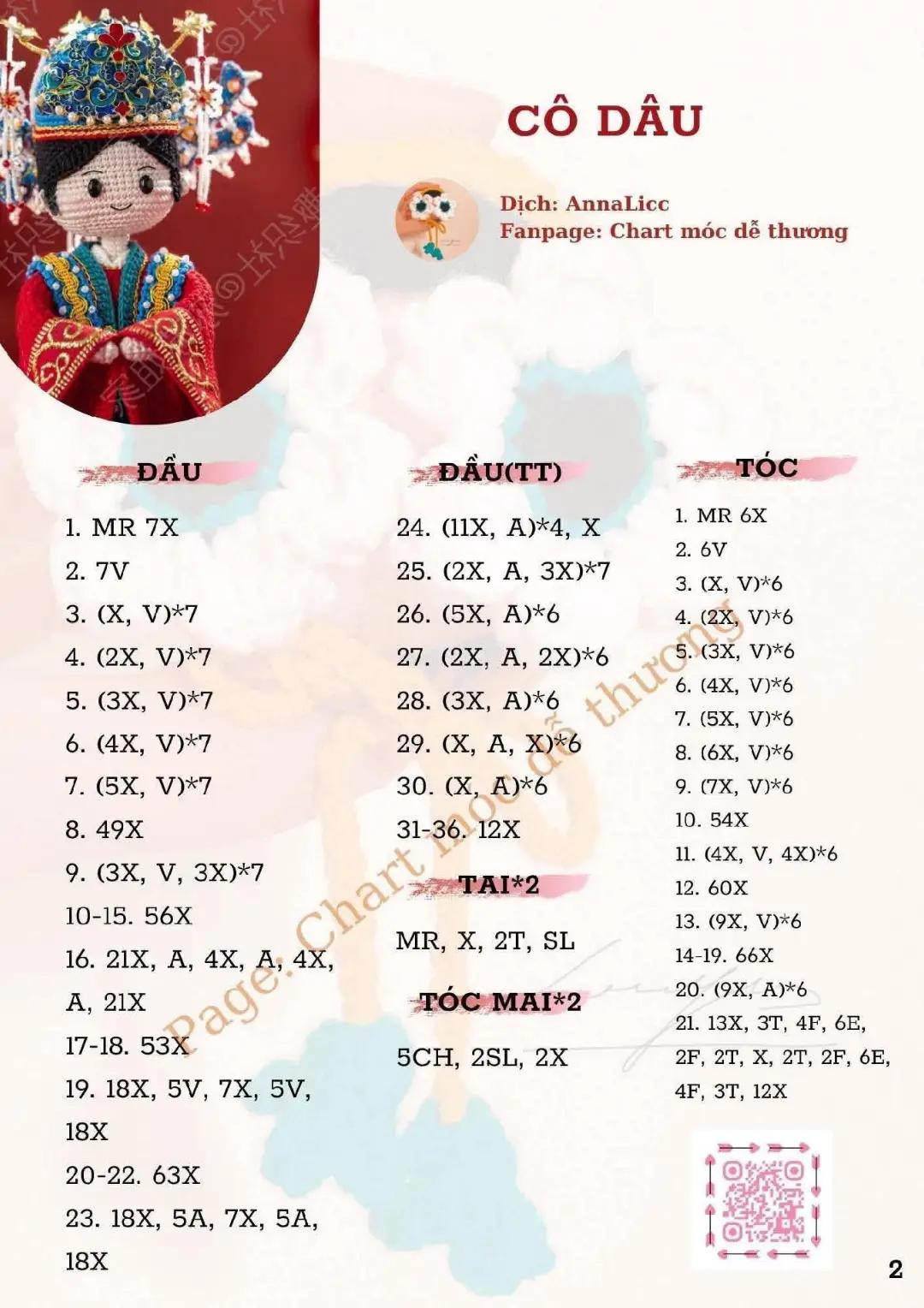 Chart móc búp bê Cô dâu trang phục truyền thống