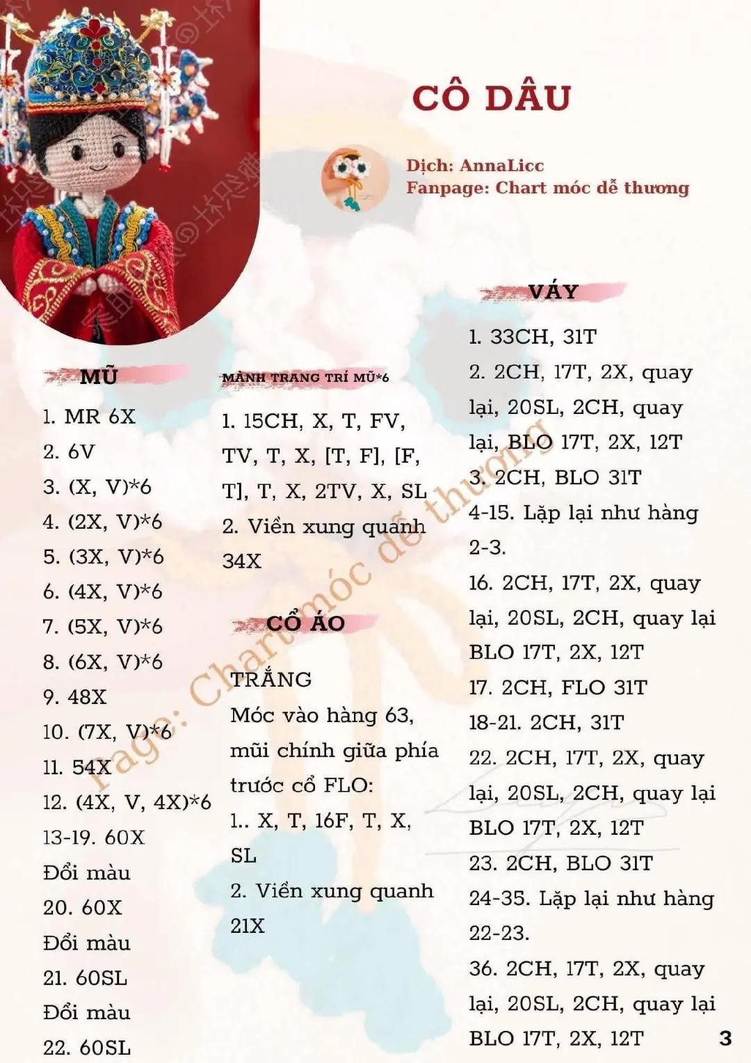 Chart móc búp bê Cô dâu trang phục truyền thống