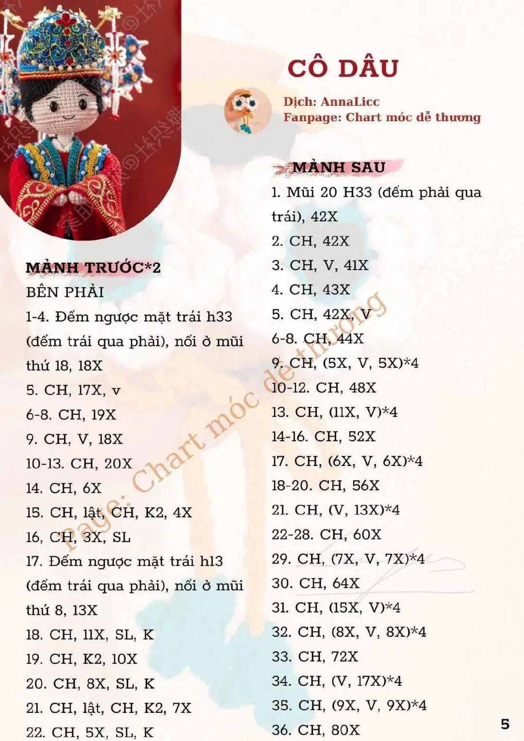 Chart móc búp bê Cô dâu trang phục truyền thống