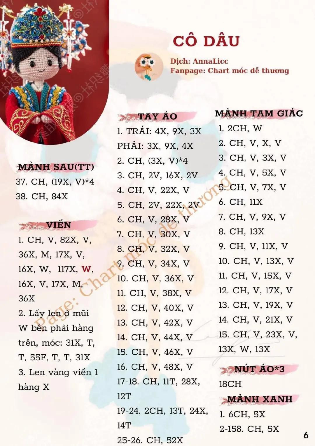 Chart móc búp bê Cô dâu trang phục truyền thống