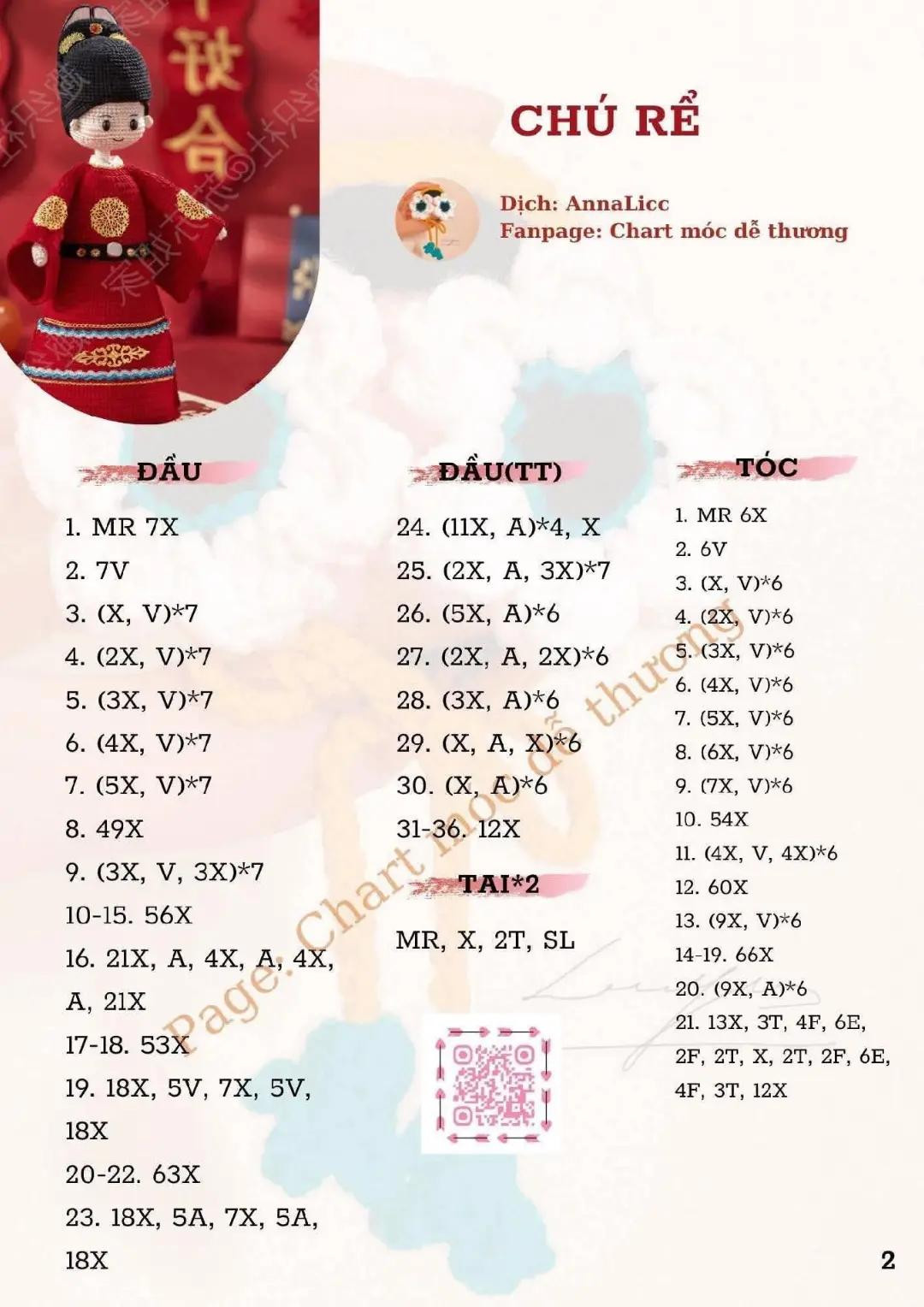 Chart móc búp bê Cô dâu trang phục truyền thống
