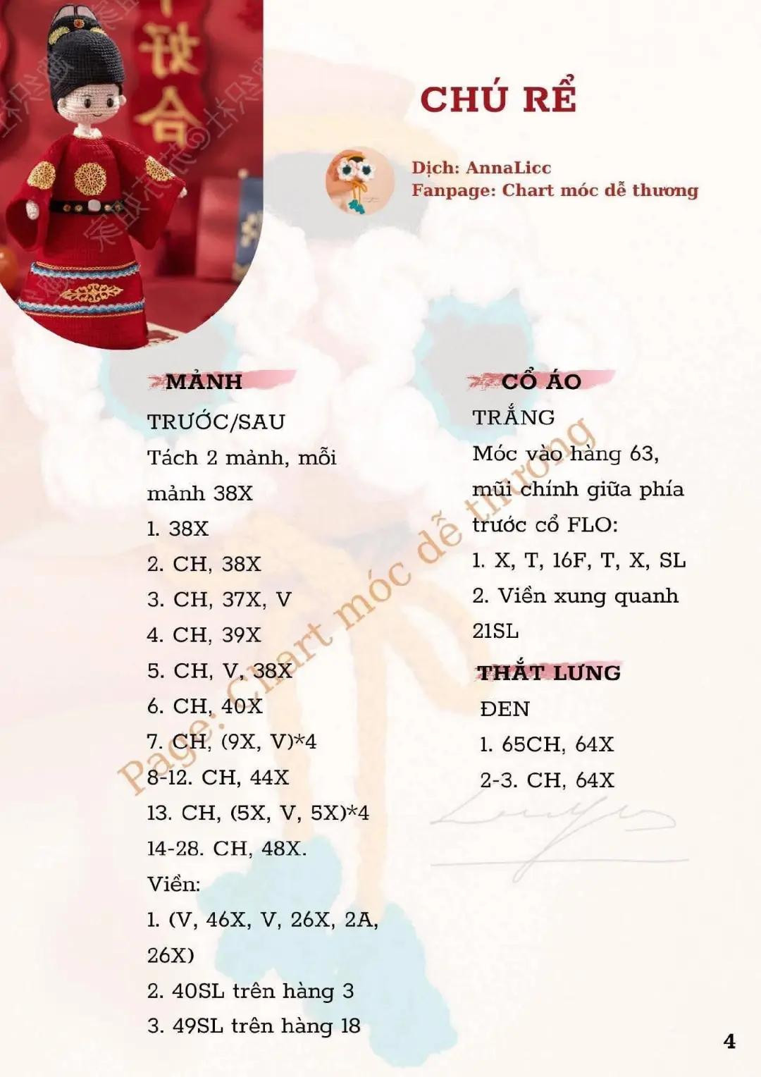 Chart móc búp bê Cô dâu trang phục truyền thống