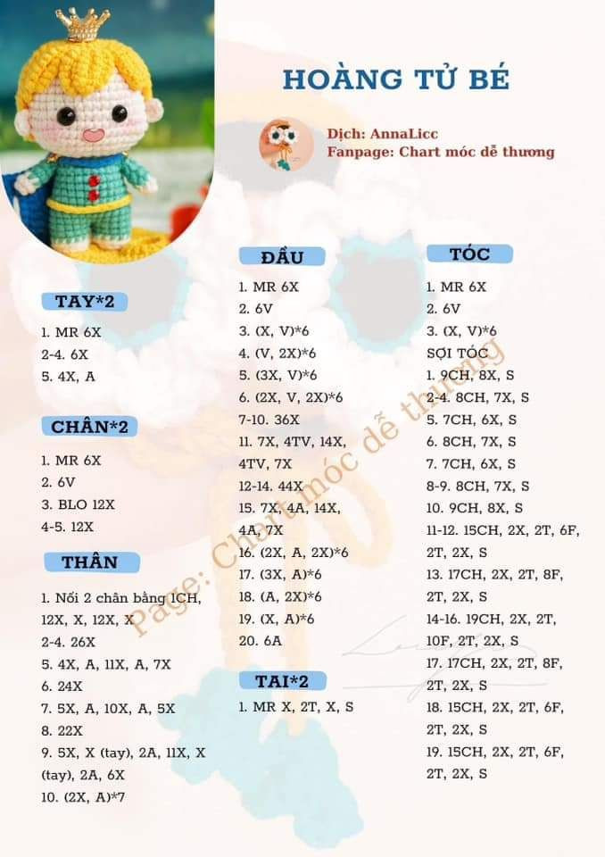 Chart móc búp bê Hoàng Tử Bé dễ thương