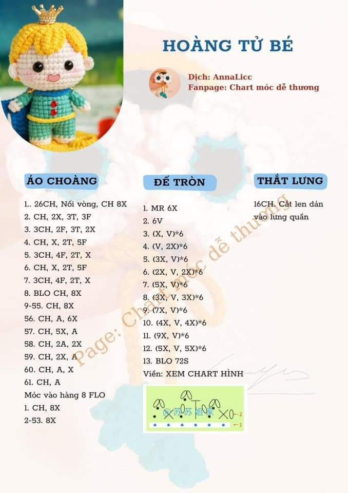 Chart móc búp bê Hoàng Tử Bé dễ thương