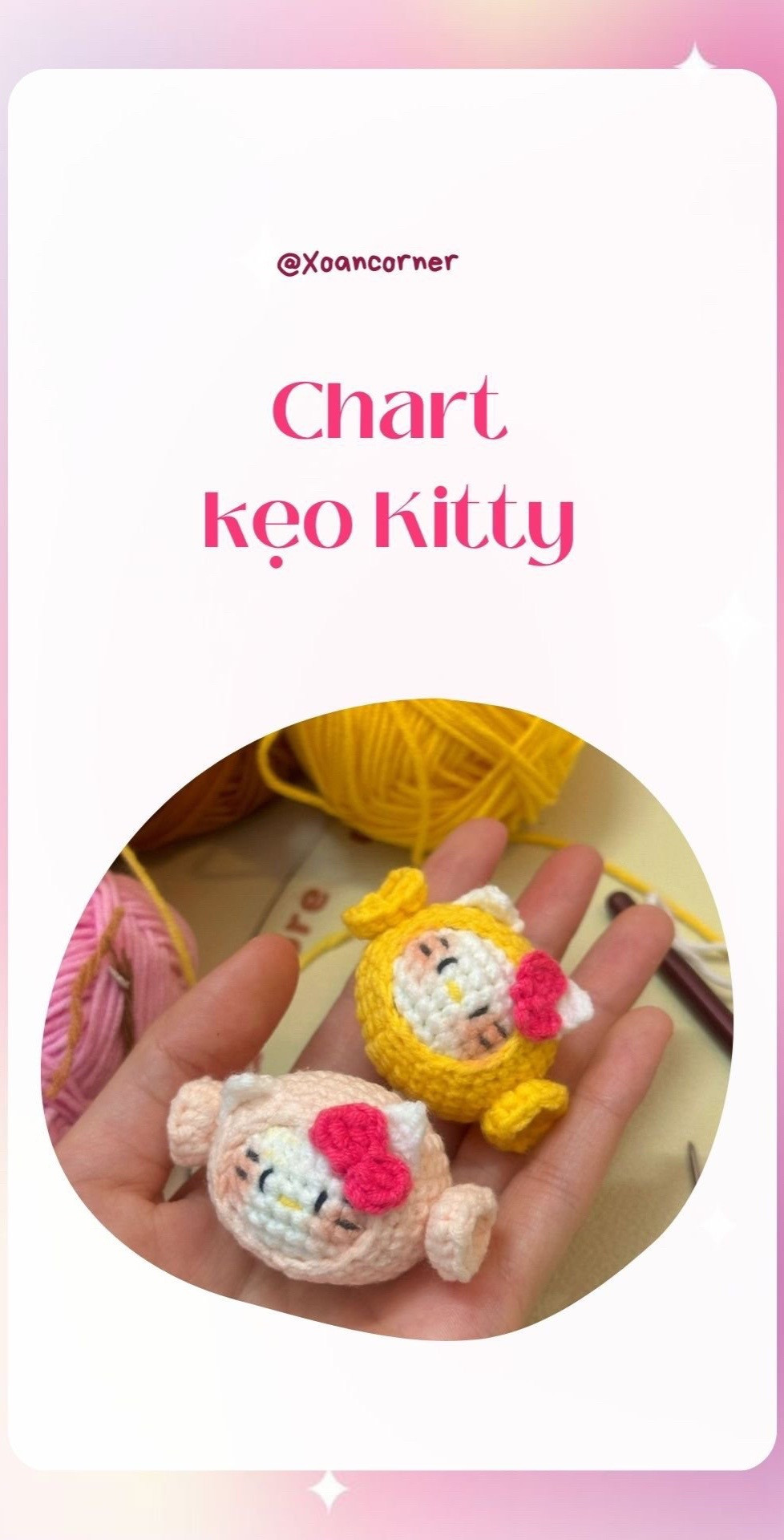 Chart móc búp bê kẹo Kitty màu vàng và hồng