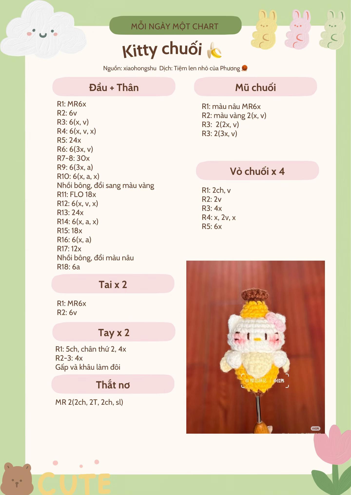 Chart móc búp bê Kitty chuối dễ thương