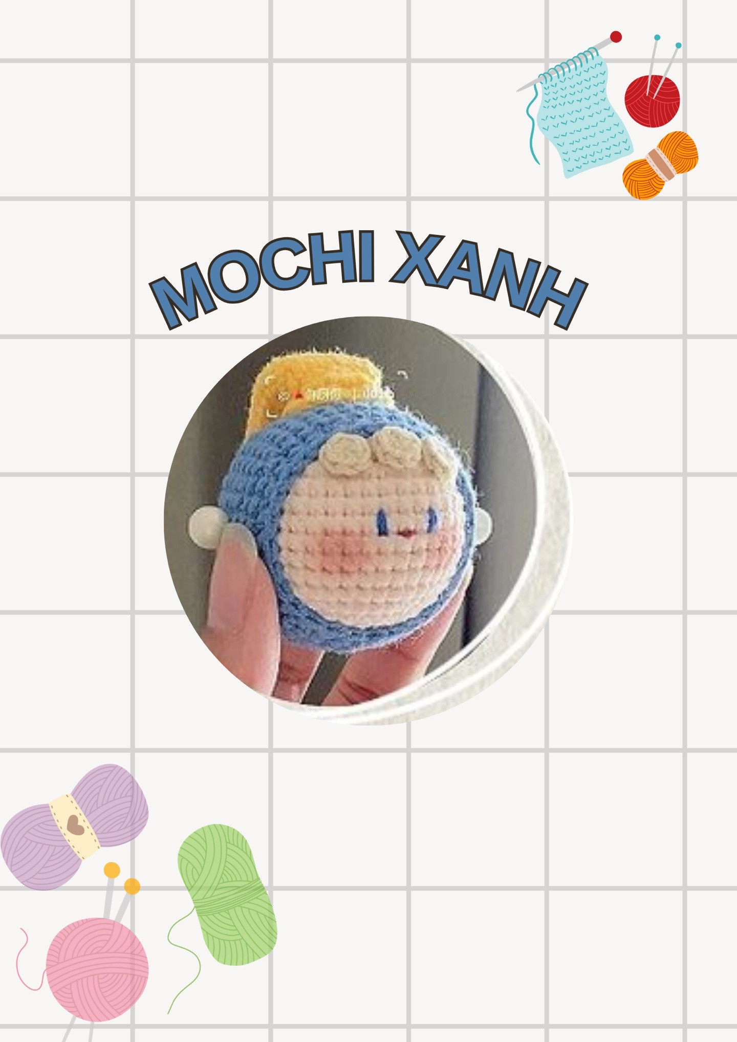Chart móc búp bê Mochi Xanh: Đầu, Tai thỏ và Tóc mái