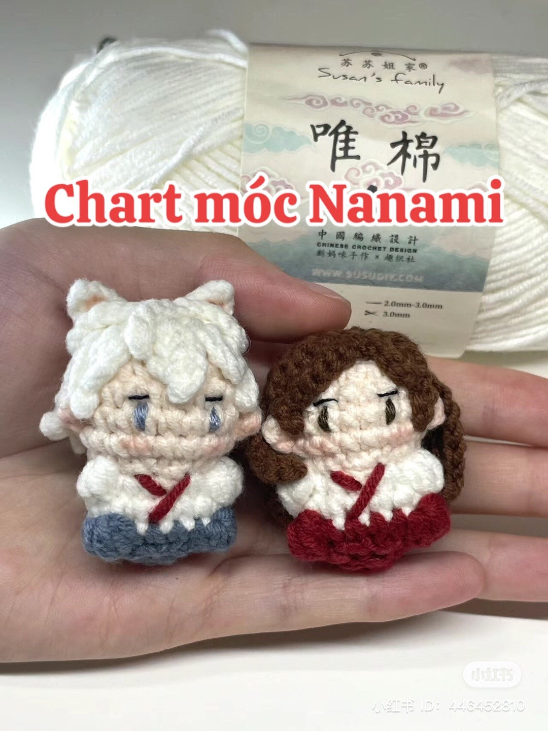 Chart móc búp bê Nanami tóc trắng và nâu, hướng dẫn chi tiết từng hàng
