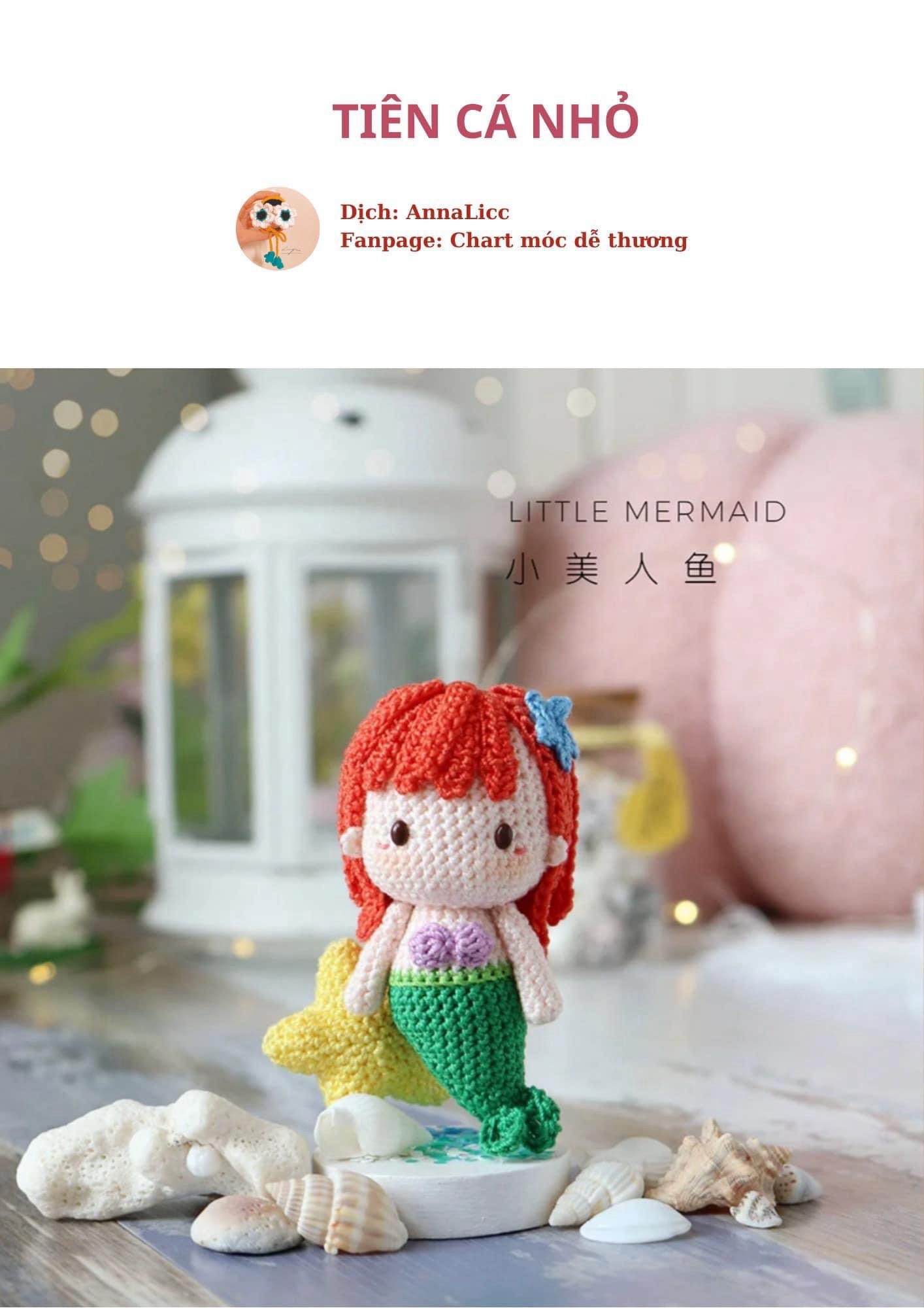 Chart móc búp bê Tiên cá nhỏ tóc đỏ đuôi xanh