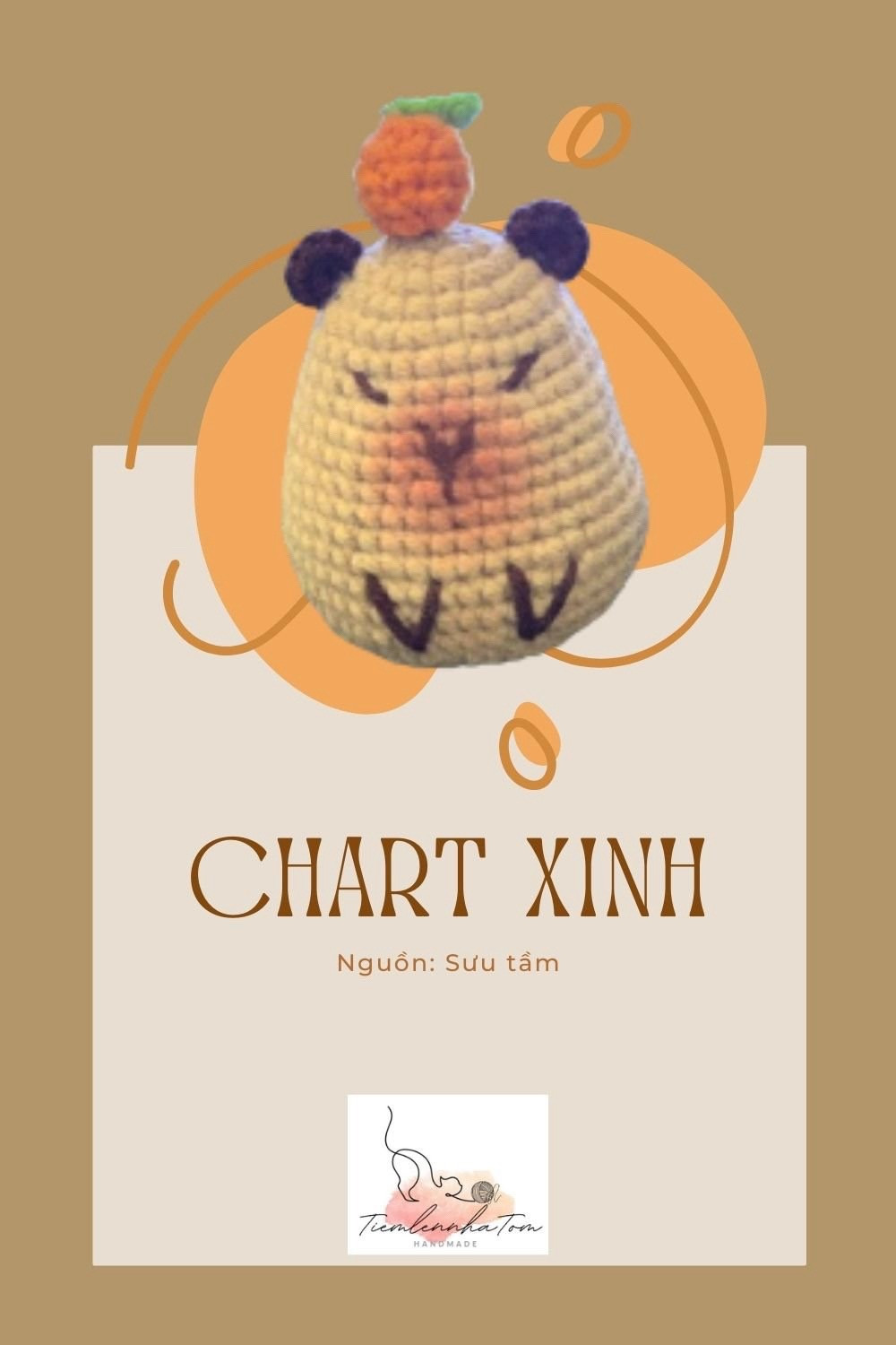 Chart móc Capybara đội cam dễ thương