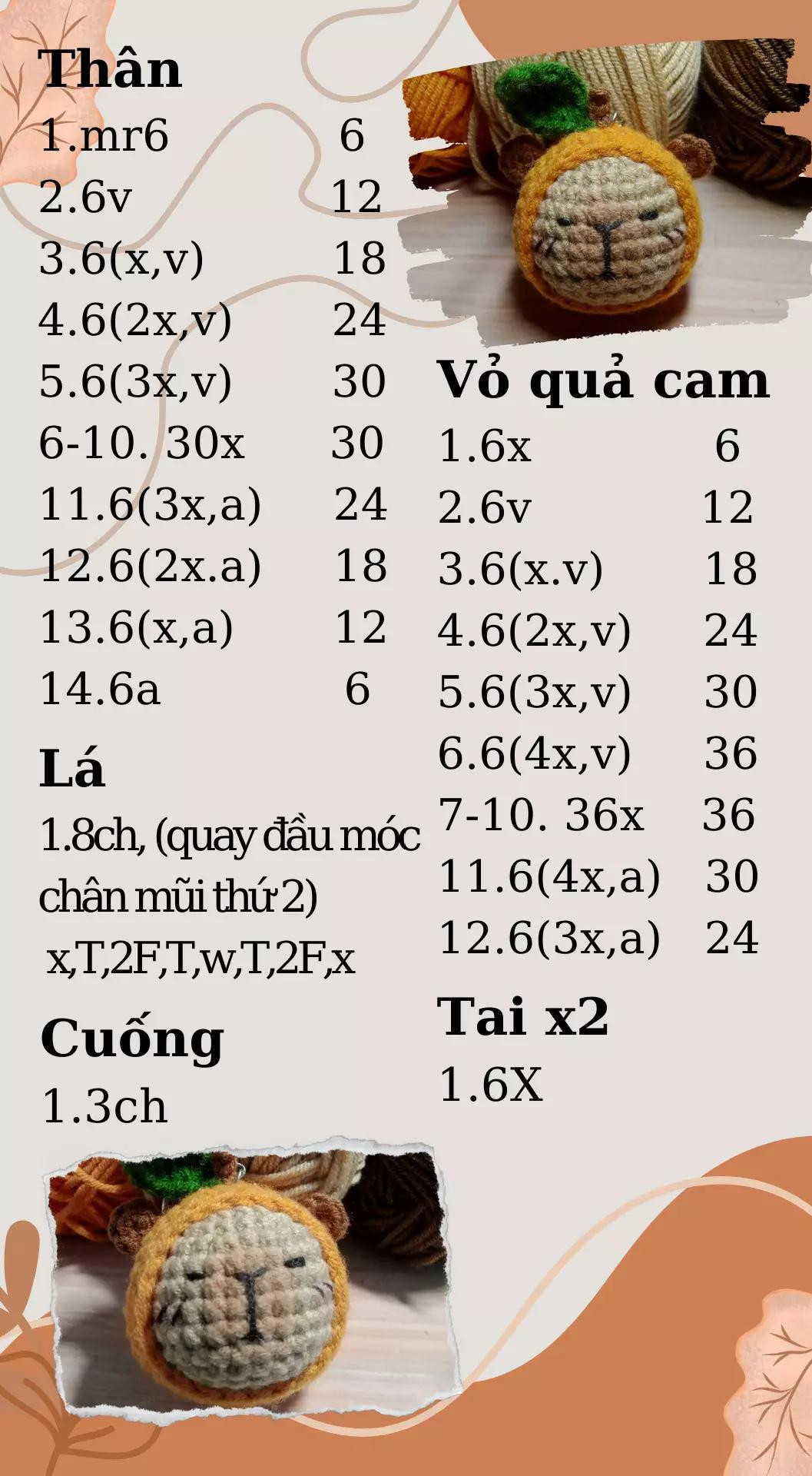 Chart móc Capybara đội mũ quả cam dễ thương
