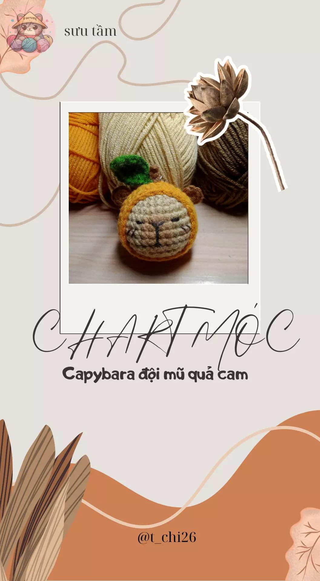 Chart móc Capybara đội mũ quả cam dễ thương