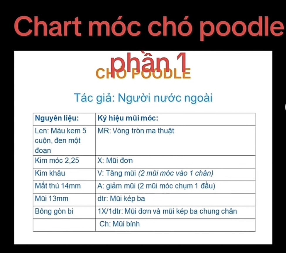 Chart móc chó poodle màu kem phần 1 - Hướng dẫn chi tiết từng hàng