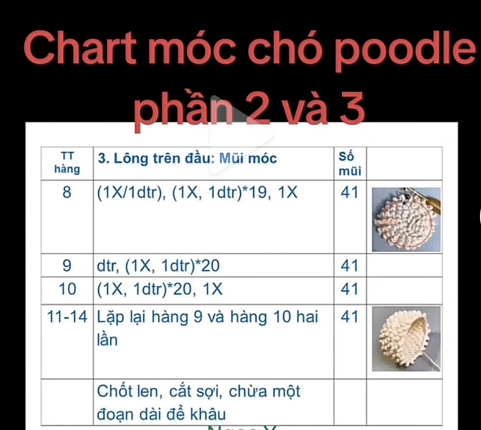 Chart móc chó poodle màu kem phần 1 - Hướng dẫn chi tiết từng hàng