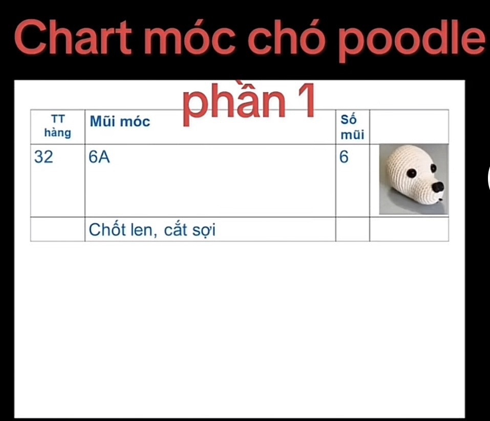 Chart móc chó poodle màu kem phần 1 - Hướng dẫn chi tiết từng hàng