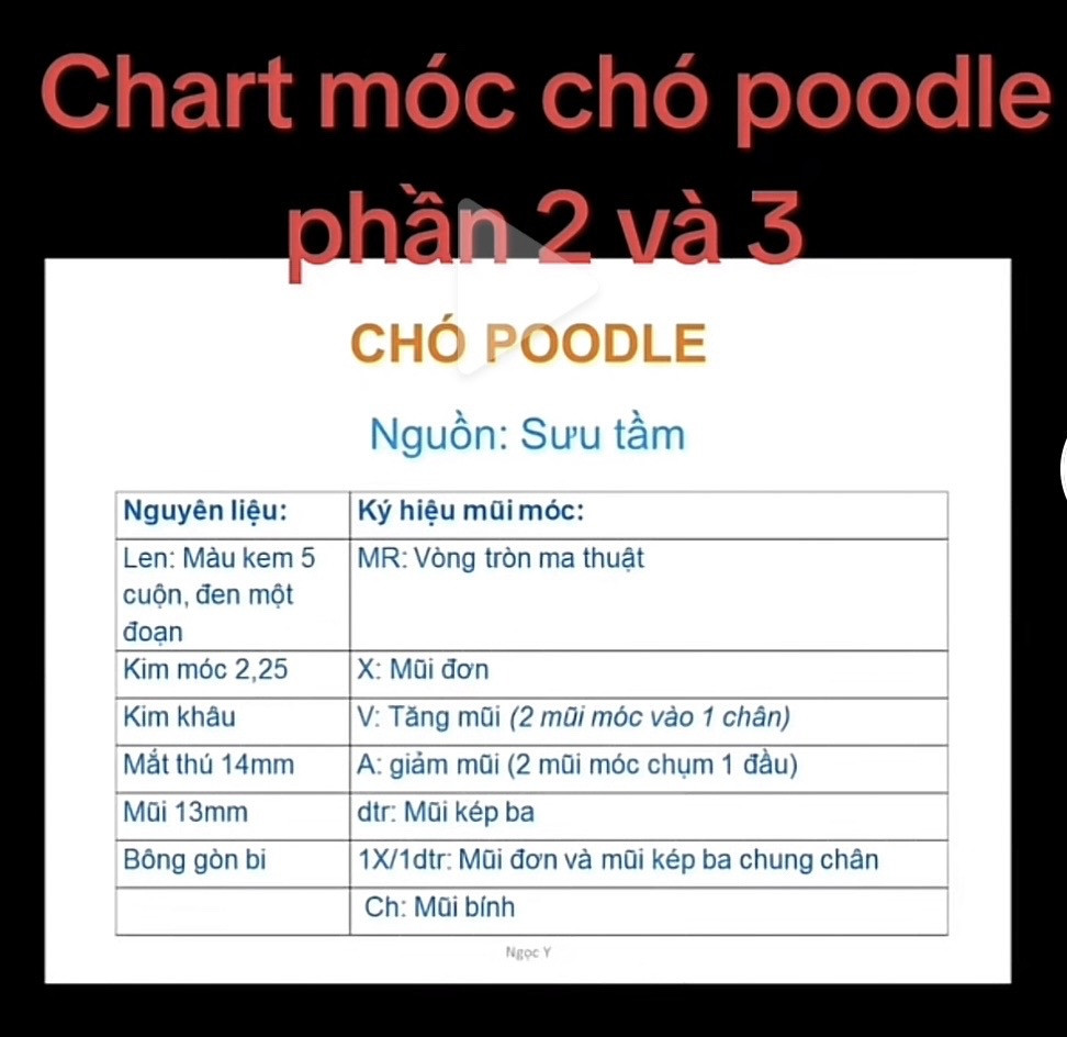 Chart móc chó poodle màu kem phần 1 - Hướng dẫn chi tiết từng hàng