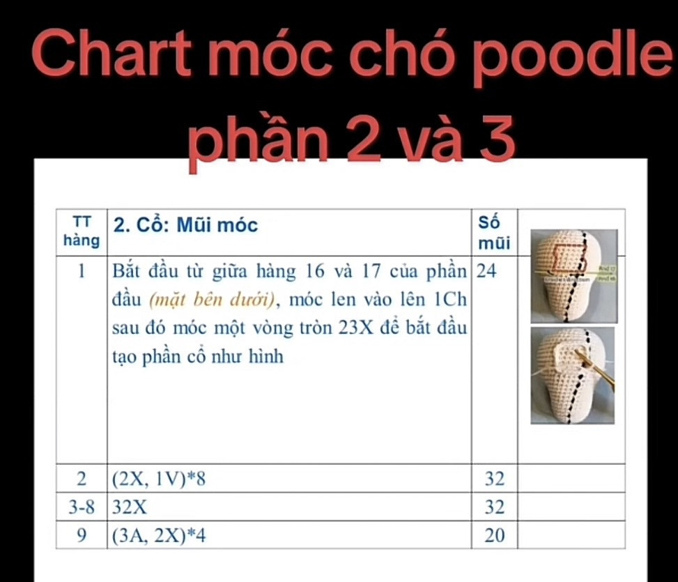 Chart móc chó poodle màu kem phần 1 - Hướng dẫn chi tiết từng hàng