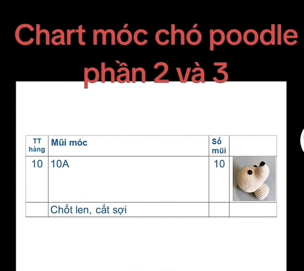 Chart móc chó poodle màu kem phần 1 - Hướng dẫn chi tiết từng hàng