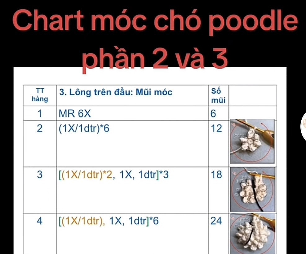Chart móc chó poodle màu kem phần 1 - Hướng dẫn chi tiết từng hàng