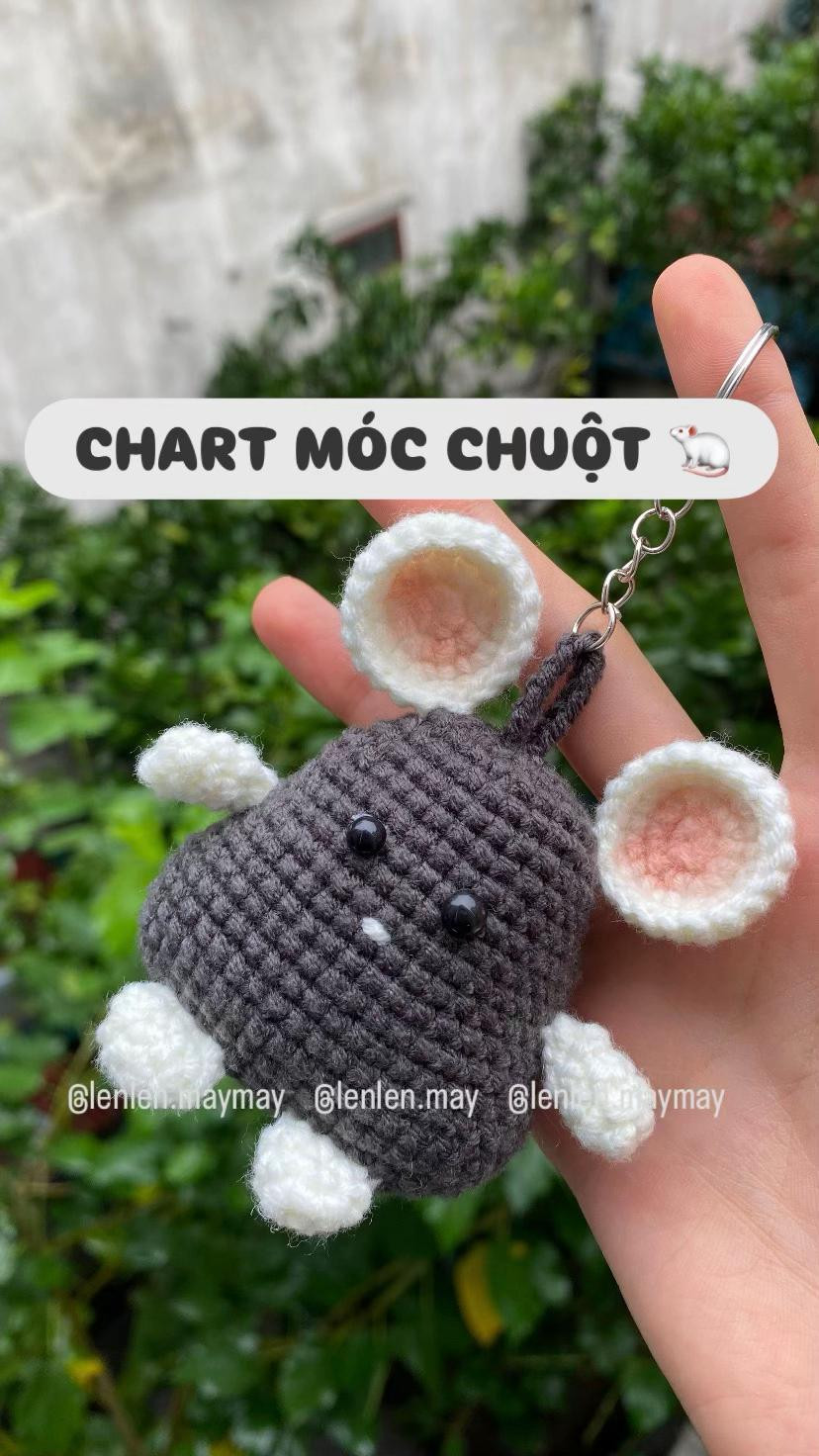 Chart móc chuột amigurumi xám trắng dễ thương