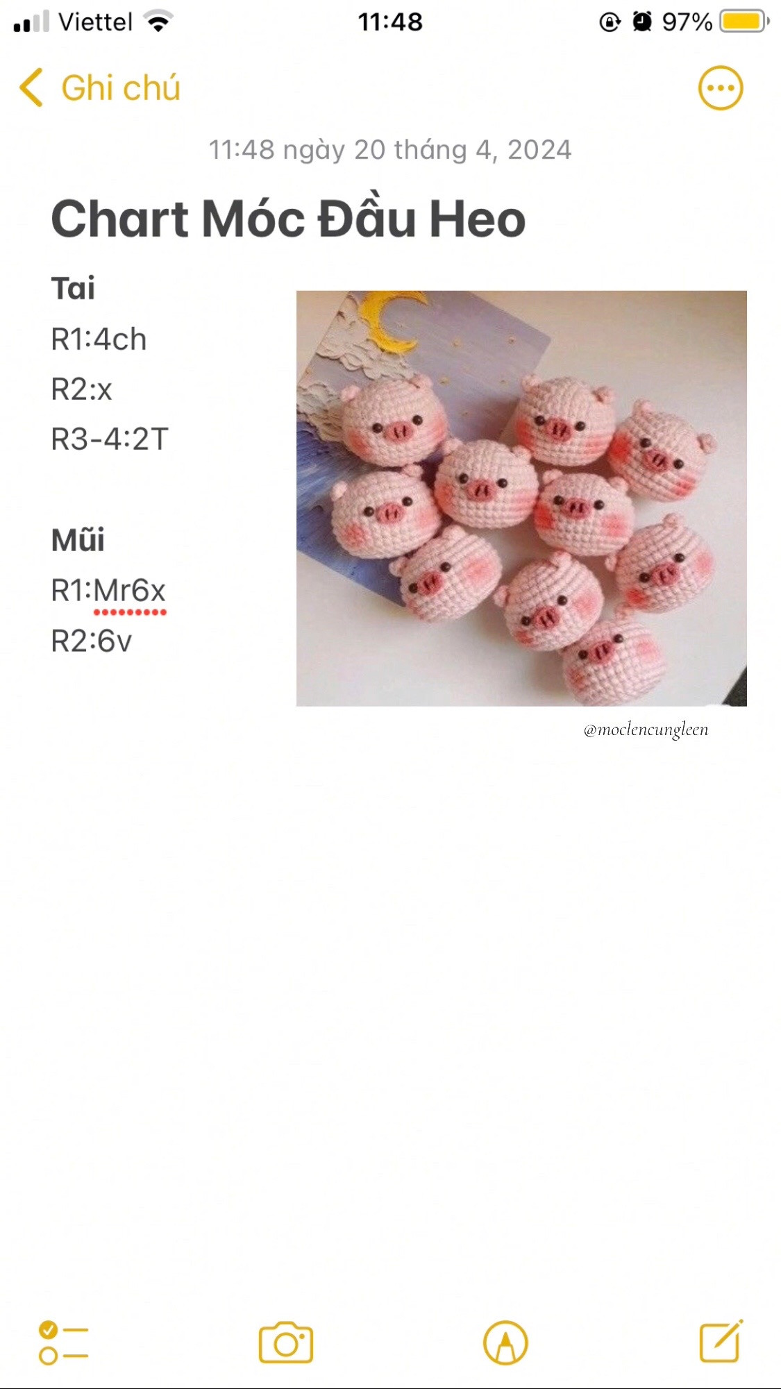 Chart Móc Đầu Heo: Hướng dẫn chi tiết móc tai, mũi và đầu heo dễ thương