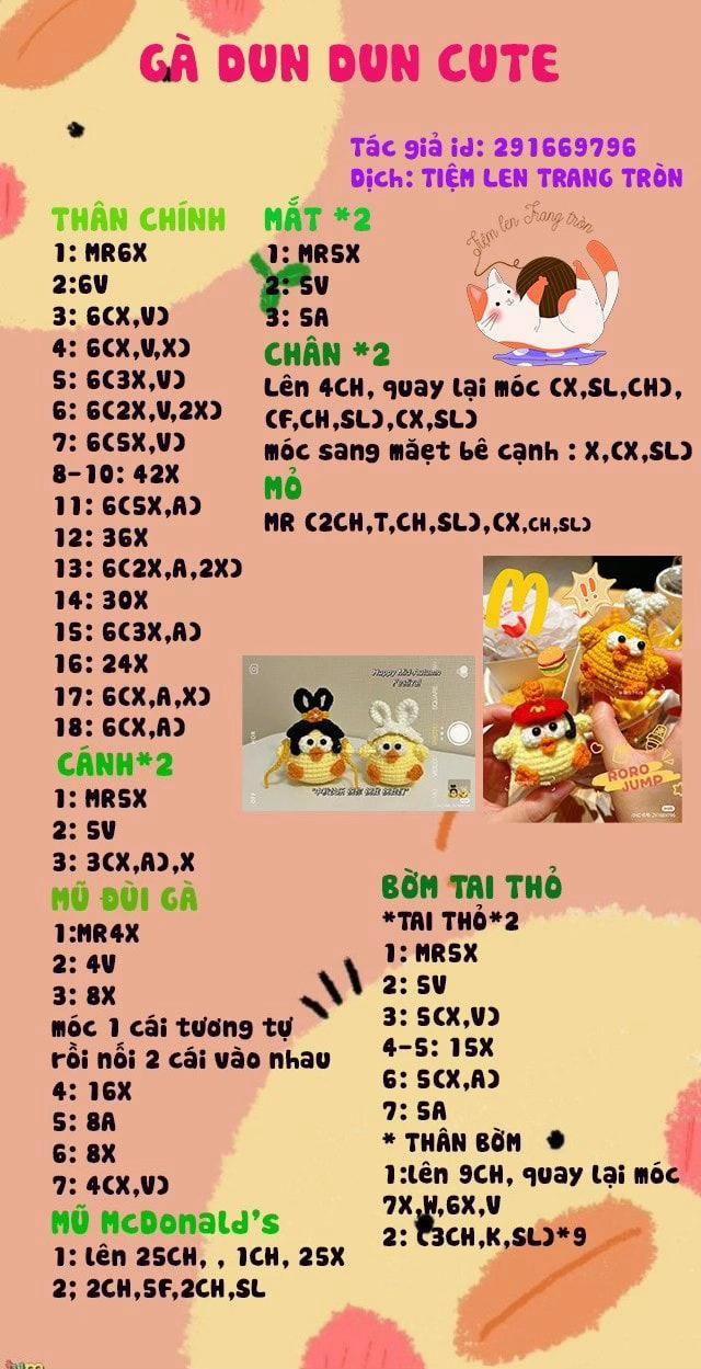 Chart móc Gà Dún Dún Cute, mũ Donald và Bơm Tai Thỏ