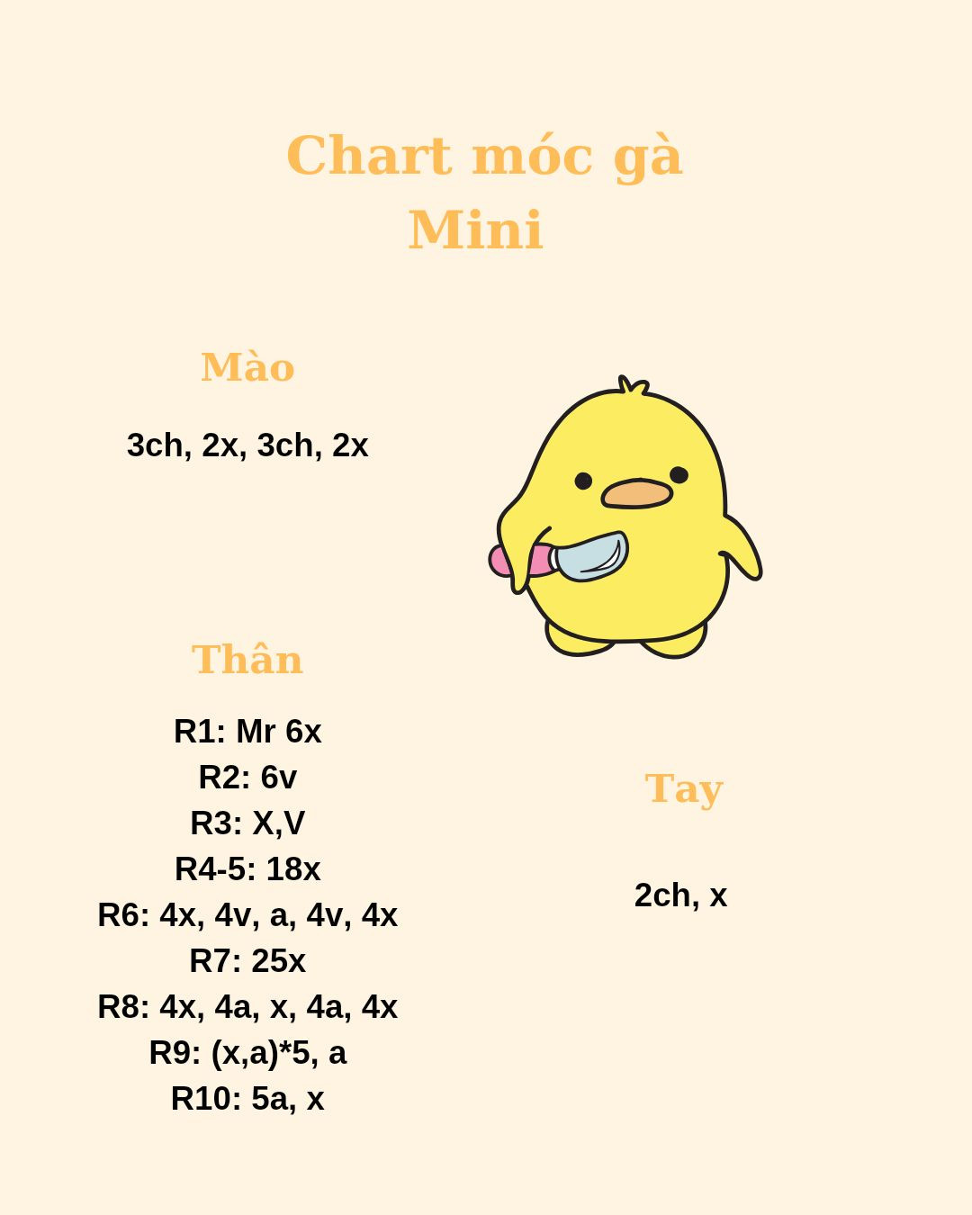 Chart móc gà mini dễ thương màu vàng