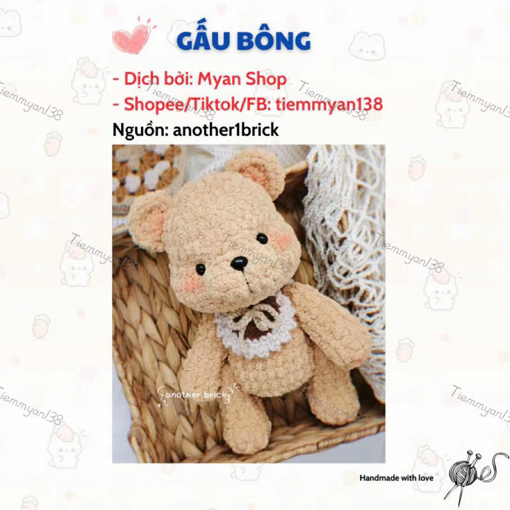Chart móc gấu bông dễ thương sử dụng len nhung hoặc len xù, hướng dẫn chi tiết từng phần