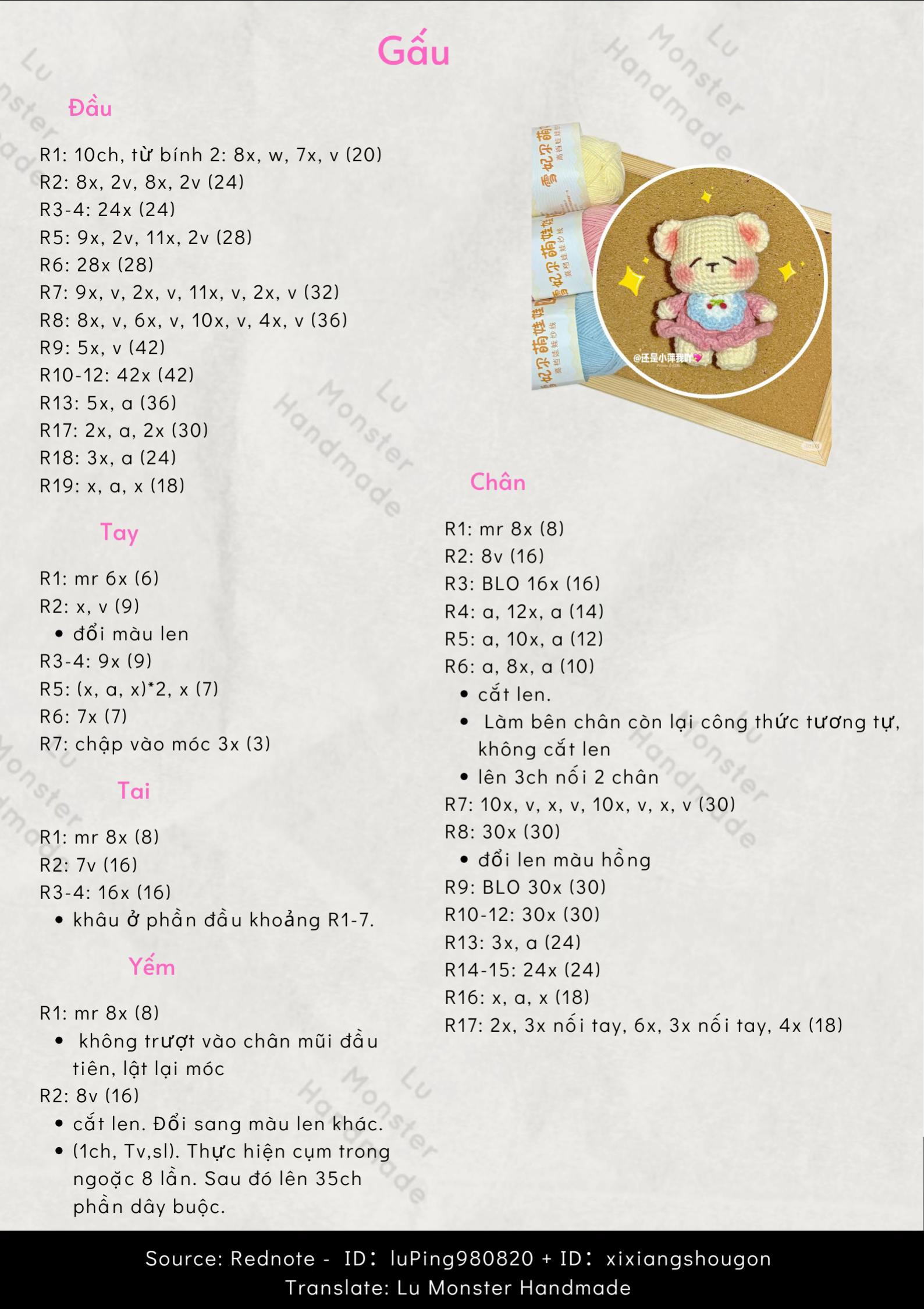 Chart móc gấu bông mặc váy hồng xanh